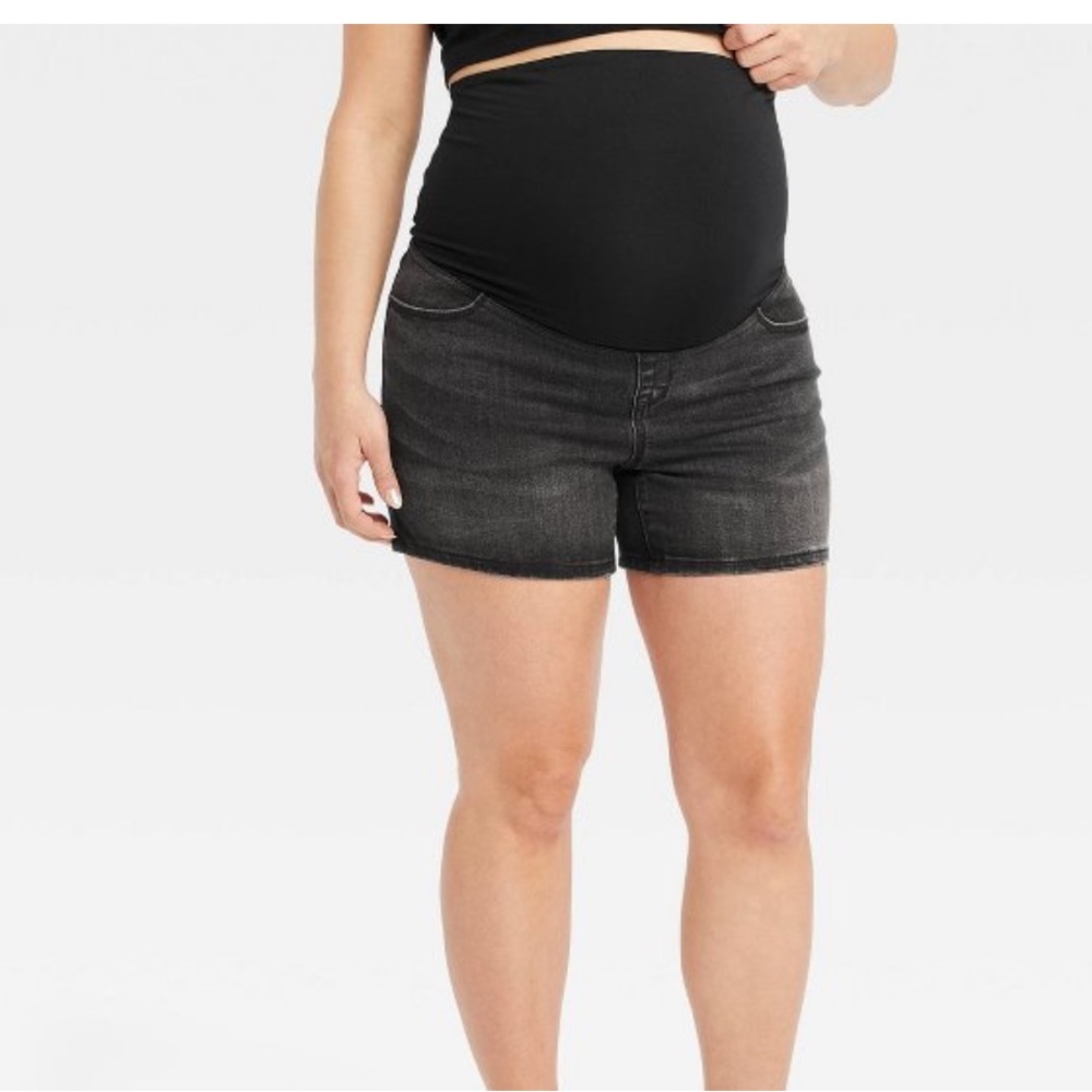 Over Belly Midi Maternity Jean Shorts Isabel Maternity by Ingrid & Isabel- black